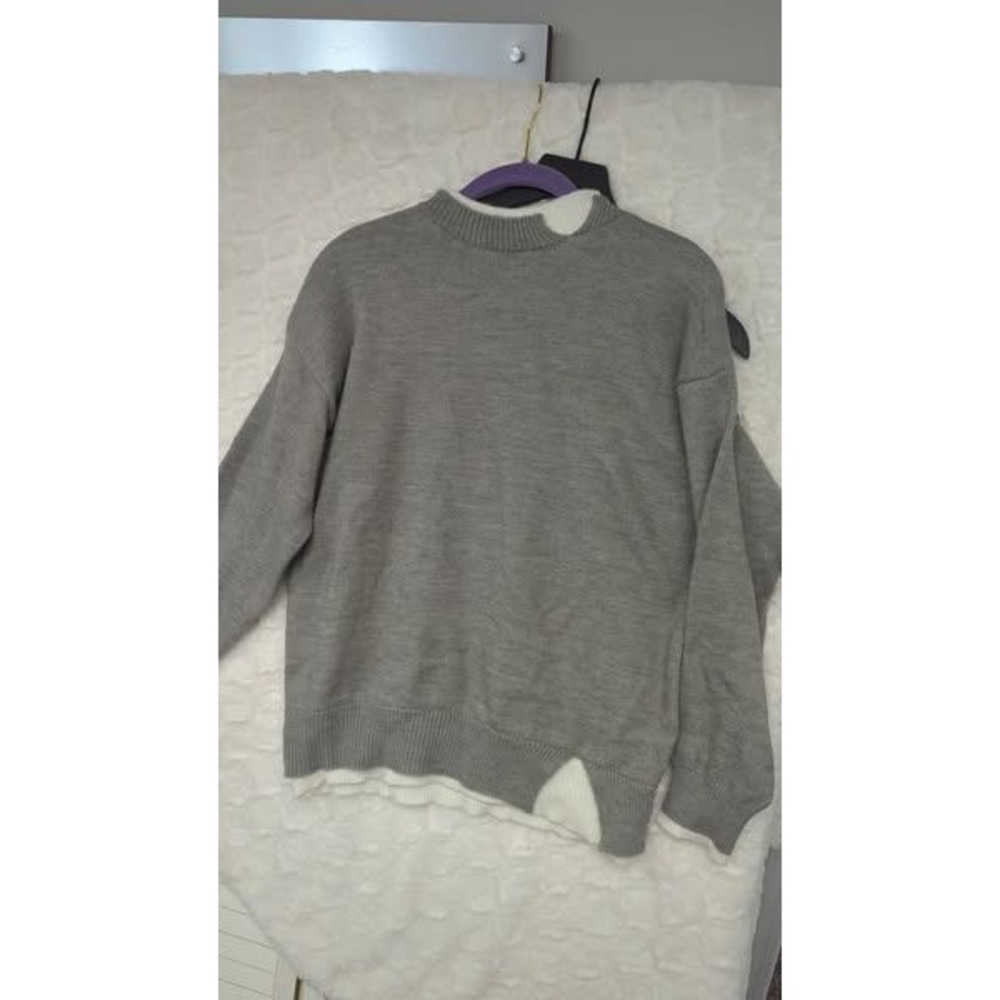 Gray Knit Layered Crew Neck Long Sleeve Comfy‎ Casual Sweater
